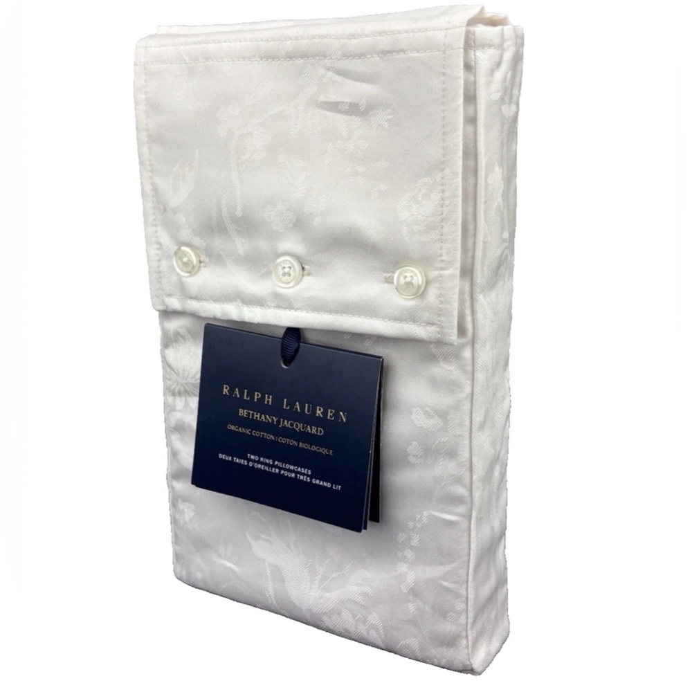 Ralph Lauren Bethany Jacquard KING Pillowcases BEIGE Floral Organic Cotton 2PC - Picture 2 of 10